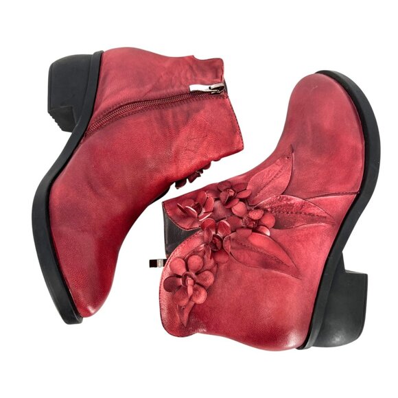 Socofy Red Floral Embellished Ankle Boots Size 39 US 8 - Picture 3 of 13
